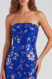Paillettes bodycon senza spalline rosse scintillanti Vestito corto