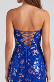 Paillettes bodycon senza spalline rosse scintillanti Vestito corto