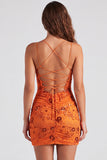 Fucsia Bodycon Lace Up Back Floreale Vestito Corto di cocktail con paillettes