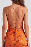 Fucsia Bodycon Lace Up Back Floreale Vestito Corto di cocktail con paillettes