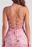 Fucsia Bodycon Lace Up Back Floreale Vestito Corto di cocktail con paillettes