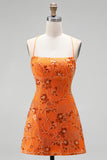 Paillettes rosse a linea A pizzi raccolti dietro spallette Vestito corto