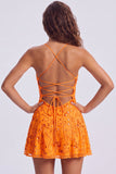 Paillettes rosse a linea A pizzi raccolti dietro spallette Vestito corto