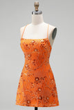 Paillettes rosse a linea A pizzi raccolti dietro spallette Vestito corto