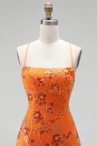 Paillettes rosse a linea A pizzi raccolti dietro spallette Vestito corto