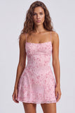 Paillettes rosse a linea A pizzi raccolti dietro spallette Vestito corto
