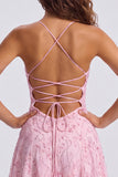 Paillettes rosse a linea A pizzi raccolti dietro spallette Vestito corto