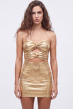 Abito di cocktail Gold Bodycon Keyhole Metallic Neck Indietro