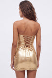 Abito di cocktail Gold Bodycon Keyhole Metallic Neck Indietro