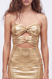 Abito di cocktail Gold Bodycon Keyhole Metallic Neck Indietro