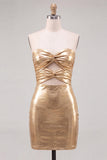 Abito di cocktail Gold Bodycon Keyhole Metallic Neck Indietro