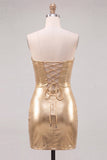 Abito di cocktail Gold Bodycon Keyhole Metallic Neck Indietro