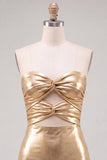Abito di cocktail Gold Bodycon Keyhole Metallic Neck Indietro