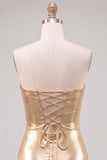 Abito di cocktail Gold Bodycon Keyhole Metallic Neck Indietro