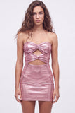 Abito di cocktail Gold Bodycon Keyhole Metallic Neck Indietro