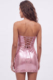 Abito di cocktail Gold Bodycon Keyhole Metallic Neck Indietro