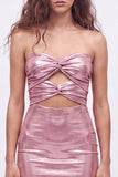 Abito di cocktail Gold Bodycon Keyhole Metallic Neck Indietro