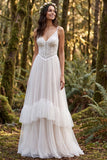 Abito da sposa lungo con spalline a fila d'avorio