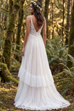 Abito da sposa lungo con spalline a fila d'avorio