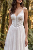 Abito da sposa lungo con spalline a fila d'avorio