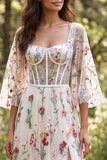 Abito da sposa lungo corsetto trasparente in avorio A-Line con fessura