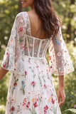 Abito da sposa lungo corsetto trasparente in avorio A-Line con fessura