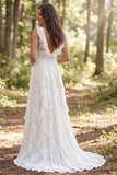 Abito da sposa lungo a linea a V in avorio con spacco e fessura