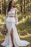 Abito da sposa lungo con scollo a botte in A in avorio con fessura