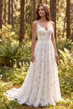 Abito da sposa lungo a spalle fredde in fiori fioreli avorio