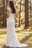 Abito da sposa lungo con scollo quadrato avorio di sirena e spacco