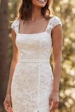 Abito da sposa lungo con scollo quadrato avorio di sirena e spacco