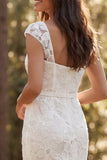 Abito da sposa lungo con scollo quadrato avorio di sirena e spacco