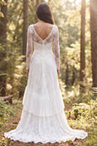Abito da sposa lungo a maniche lunghe avorio con volant A-Line e fessura