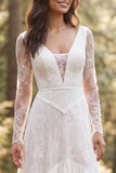 Abito da sposa lungo a maniche lunghe avorio con volant A-Line e fessura