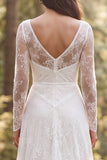Abito da sposa lungo a maniche lunghe avorio con volant A-Line e fessura