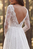 Abito da sposa a maniche lunghe a maniche in pizzo in avorio con fessura