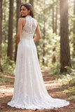 Abito da sposa a linea lunga in pizzo avorio con fessura