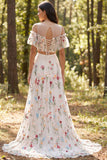 Abito da sposa lungo a 2 pezzi con scollo floreale a doppio taglio