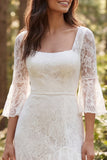Abito da sposa lungo in pizzo avorio a maniche 3/4 con fessura