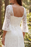 Abito da sposa lungo in pizzo avorio a maniche 3/4 con fessura
