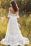 Abito da sposa in pizzo lungo con spallette in A-Line in avorio