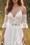Abito da sposa in pizzo lungo con spallette in A-Line in avorio