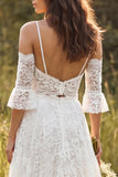 Abito da sposa in pizzo lungo con spallette in A-Line in avorio