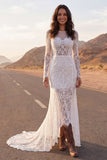 Abito da sposa lungo in pizzo sirena avorio con maniche lunghe