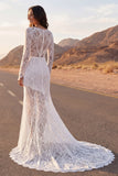 Abito da sposa lungo in pizzo sirena avorio con maniche lunghe