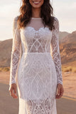 Abito da sposa lungo in pizzo sirena avorio con maniche lunghe