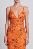 Arancione sirena paillettes floreali spalline a lunga abito formale