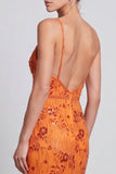 Arancione sirena paillettes floreali spalline a lunga abito formale