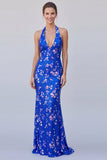 Abito elegante a forma lunga a scollo a cappa con scollo reale blu sirena