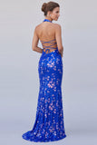Abito elegante a forma lunga a scollo a cappa con scollo reale blu sirena